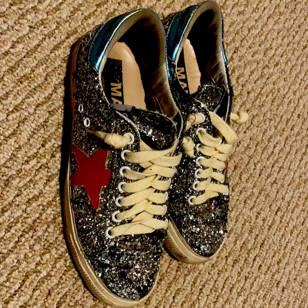 Golden Goose sneakers - silver glitter - red stars - blue/pink accents size 38